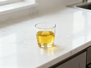 Świeży surowy kalafior z zielonymi liśćmi na drewnianym stole w jasnej, przytulnej kuchni.