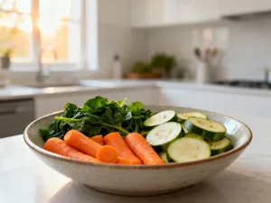 Miska domowego pesto z bazylii, orzeszków piniowych i oliwy na drewnianym stole. Świeże składniki podkreślają naturalność dania.